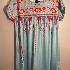 Aqua Floral & Geometric Mini Dress - BreezeStyle